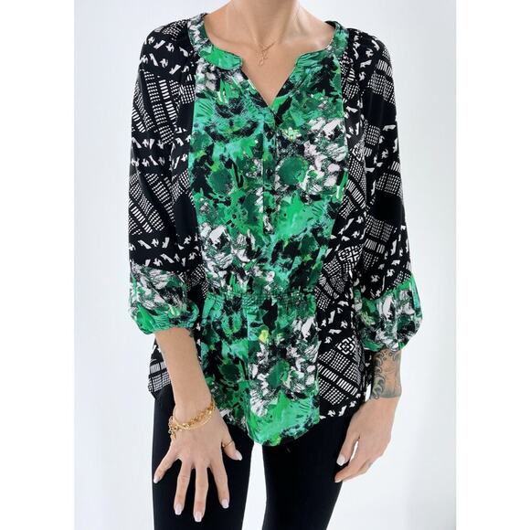 Style & Co. Green Floral Peplum Quarter Sleeve Top Size Small - Picture 1 of 4